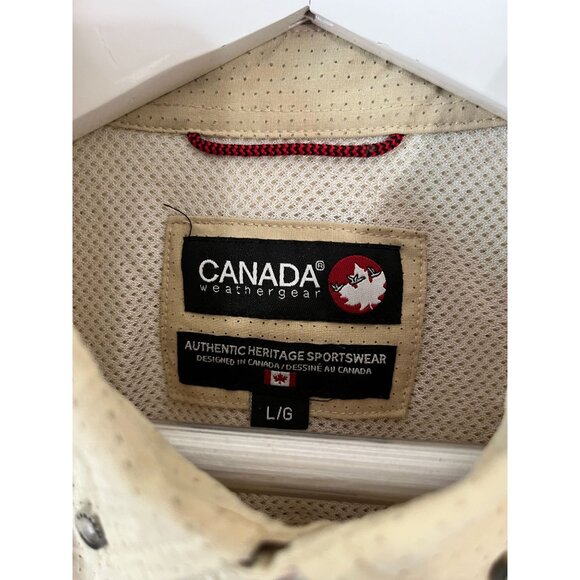 Canada Weathergear Mens Beige Short-Sleeve Button-Down Shirt Large Vented Back - Picture 4 of 12